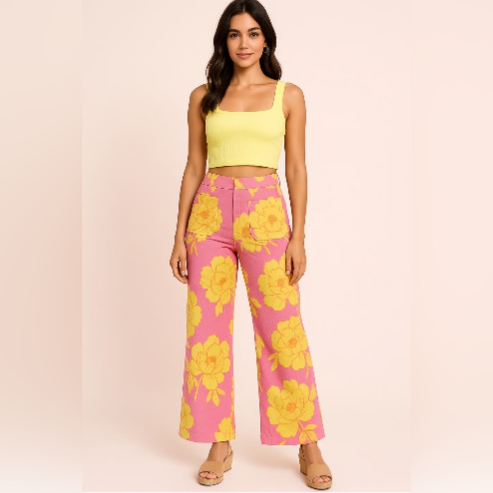 Zara Vibrant Pink and Yellow Floral Pants Set - Picture 4 of 5
